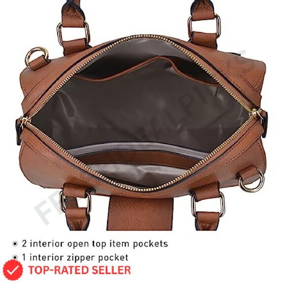 Vegan Leather Satchel Tote Top Handle Shoulder Bag Elegant Work Purse - Picture 7 of 8